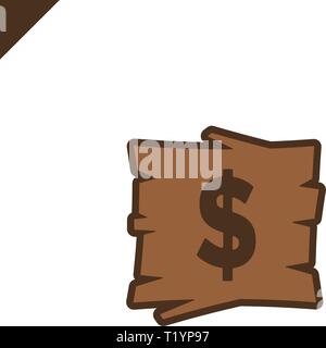 Wooden alphabet blocks with dollar symbol in wood texture area with outline. Stock Vector