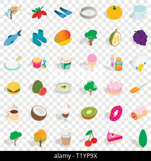 Vegan icons set, isometric style Stock Vector
