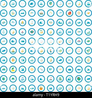 100 ocean icons set, cartoon style Stock Vector