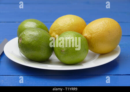 Lemons, yellow and green, in studio Stock Photo