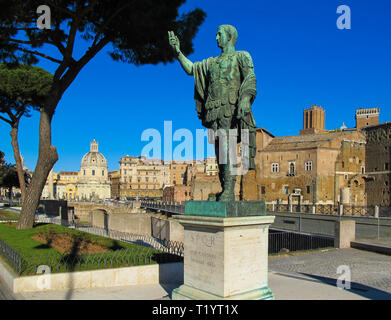Bronze statue of S.P.Q.R. IMP. CAESARI NERVAE Augustus on Imperial Forums Street (Via dei Fori Imperiali)  Rome, Italy - January 2012. Stock Photo
