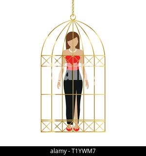 woman in a golden cage isolated on white background vector illustration EPS10 Stock Vector