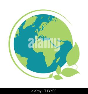blue and green earth with leaves vector illustration EPS10 Stock Vector