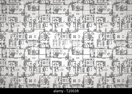 Complicated house floor plan with interior details on construction blueprint scheme, wide detailed background Stock Vector