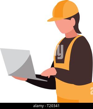 industrial worker with laptop avatar character vector illustration ...