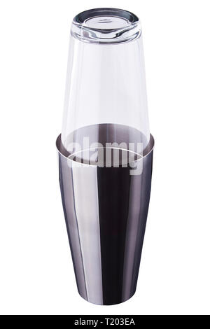 Coffee cocktail frappe metal ang glass shaker isolated on white background Stock Photo