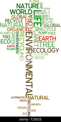 Ecology - environmental poster made from words in the shape of green tree Stock Vector