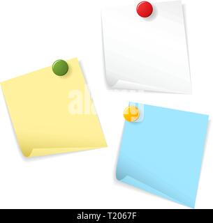 Sticky papers of various colors isolated on white background Stock Vector