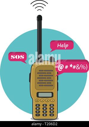 Portable radio transceiver. Walkie talkie	 Portable radio transceiver. Walkie talkie Stock Vector