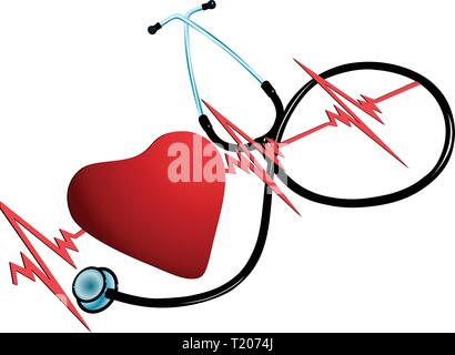The illustration shows a set of images of the heart symbol, cardiograms and tonometer. Made in vector isolated on white background. Stock Vector