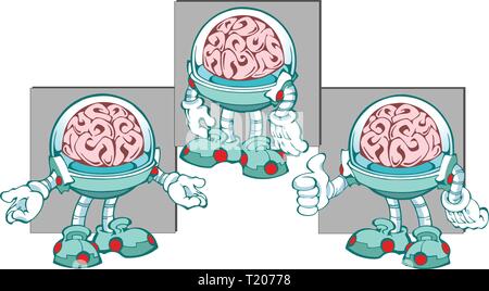 Cartoon character - the human brain, which has arms and legs.An illustration is divided into layers. Stock Vector