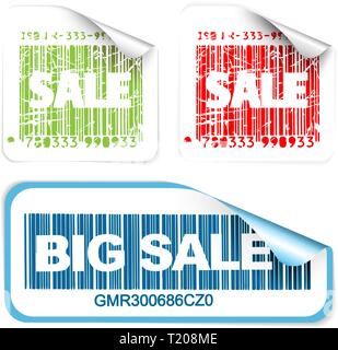 Set of fresh white sale labels with bar codes (vivid colors) - see my portfolio for more labels Stock Vector