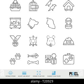 Vector Line Icon Set. Pets Related Linear Icons. Pet Supplies Symbols, Pictograms, Signs. Pixel Perfect Design. Editable Stroke. Adjust Line Weight. E Stock Vector