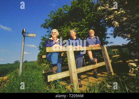 Mature ramblers, Lincolnshire Wolds, East Midlands, England, UK Stock Photo