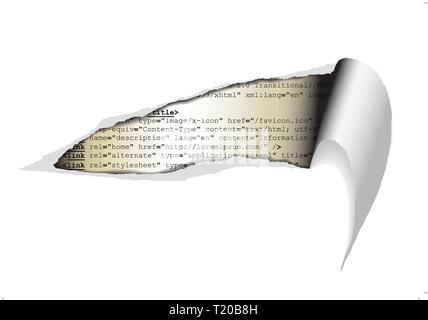 Hole in the webpage - you can see some code of the website Stock Vector