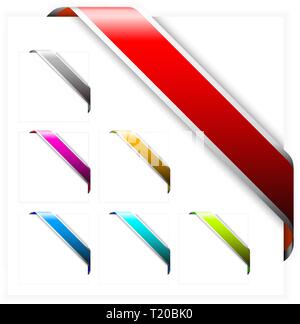 Set of Empty colorful corner ribbons with white stripes - you can write some text on it (sale, new, sold, free, hot, etc) Stock Vector
