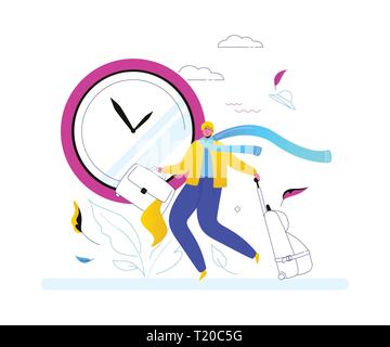 Going on vacation - colorful flat design style illustration on white background. High quality composition with a male character, cute boy with baggage Stock Vector