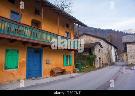 Buildings in the village of Kamno, located between Tolmin and Kobarid in Littoral or Primorska region of north west Slovenia Stock Photo