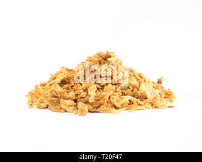 Crunchy fried onion mountain on white background, detail pic Stock Photo