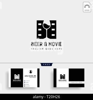 beer glass movie wine cinema simple creative badge logo template vector illustration icon element isolated - vector file Stock Vector