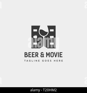 beer glass movie wine cinema simple creative badge logo template vector illustration icon element isolated - vector file Stock Vector