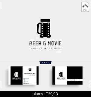 beer glass movie wine cinema simple creative badge logo template vector illustration icon element isolated - vector file Stock Vector