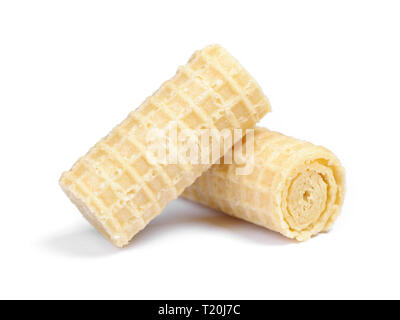 Group of wafer rolls isolated on white Stock Photo