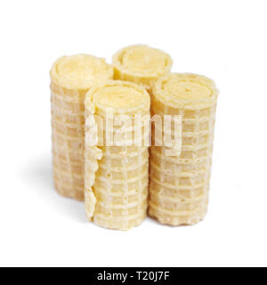 Group of wafer rolls isolated on white Stock Photo
