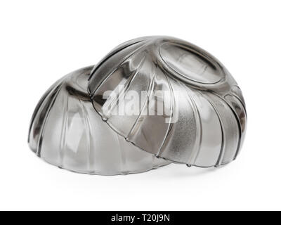 Empty black transparent bowls isolated on white background Stock Photo