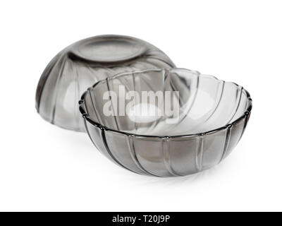 Empty black transparent bowls isolated on white background Stock Photo