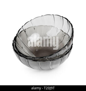 Empty black transparent bowls isolated on white background Stock Photo