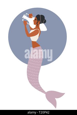 Ancient Greece mermaid carrying an amphora. Mediterranean mythology Stock Vector