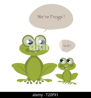 Cute two frogs isolated on white background and speech balloons. Vector Illustration Stock Vector