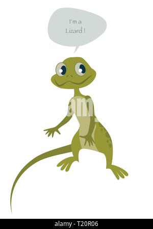 Cute lizard isolated on white background and speech balloon. Vector Illustration Stock Vector