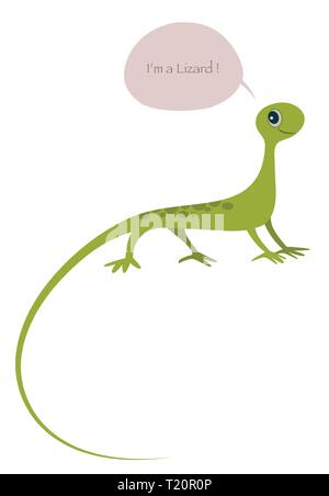 Cute lizard isolated on white background and speech balloon. Vector Illustration Stock Vector