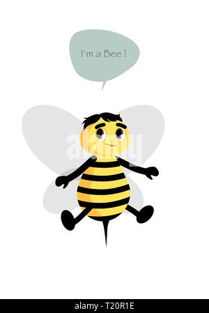 Cute bee isolated on white background and speech balloon. Vector Illustration Stock Vector