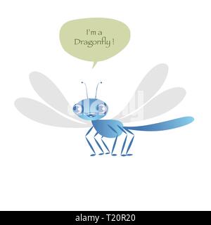 Cute dragonfly isolated on white background and speech balloon. Vector Illustration Stock Vector