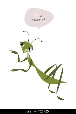 Cute mantis isolated on white background and speech balloon. Vector Illustration Stock Vector