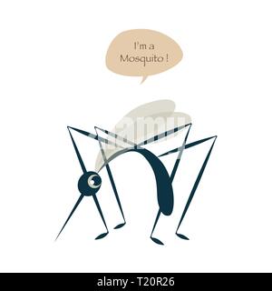 Cute mosquito isolated on white background and speech balloon. Vector Illustration Stock Vector