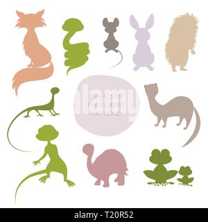 Silhouettes of animals of the forest and pond, isolated on white background Stock Vector
