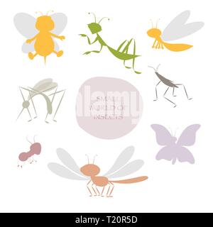 Silhouettes of insects isolated on white background Stock Vector