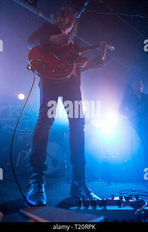 Killers Guitarist, Dave Keuning performing in Glasgow to a packed crowd at the renowned King Tuts Wah Wah Hut in Glasgow. Stock Photo