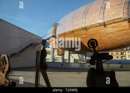 Prague, Czech Republic, February 25, 2019: Airship Gulliver on the roof Prague gallery DOX Stock Photo