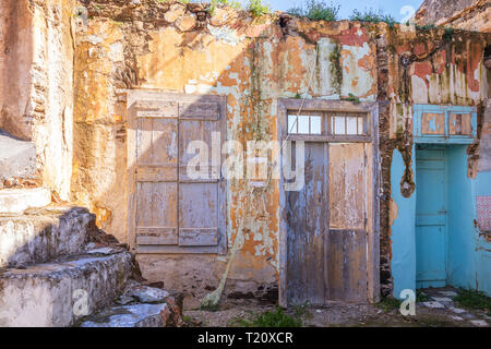 Greece, Kea island. Traditional abandoned and ruined building in capital city of Ioulis. View of interior wall Stock Photo