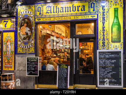 A tapas bar decorated with tiles near the Plaza de Santa Ana in central Madrid, Spain Stock Photo