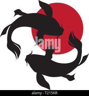 Koi Fishes Logo. Luck, prosperity and good fortune. Stock Vector