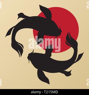 Koi Fishes Logo. Luck, prosperity and good fortune. Stock Vector