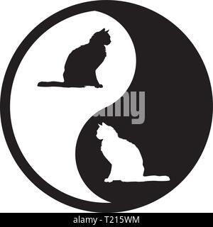 Black And White Yin Yang Logo.Cat Stock Vector