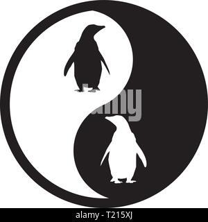 Black And White Yin Yang Logo. Penguin Stock Vector