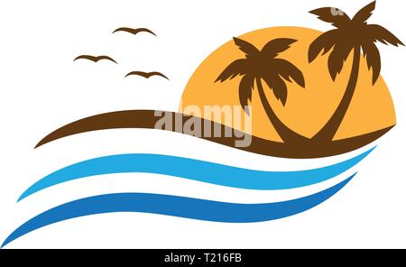 sea, palms and sunset logo Stock Vector